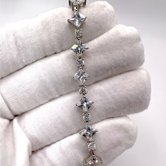 Sterling Silver Princess-Cut & Round Cubic Zirconia Tennis Bracelet - Picture 9 of 16